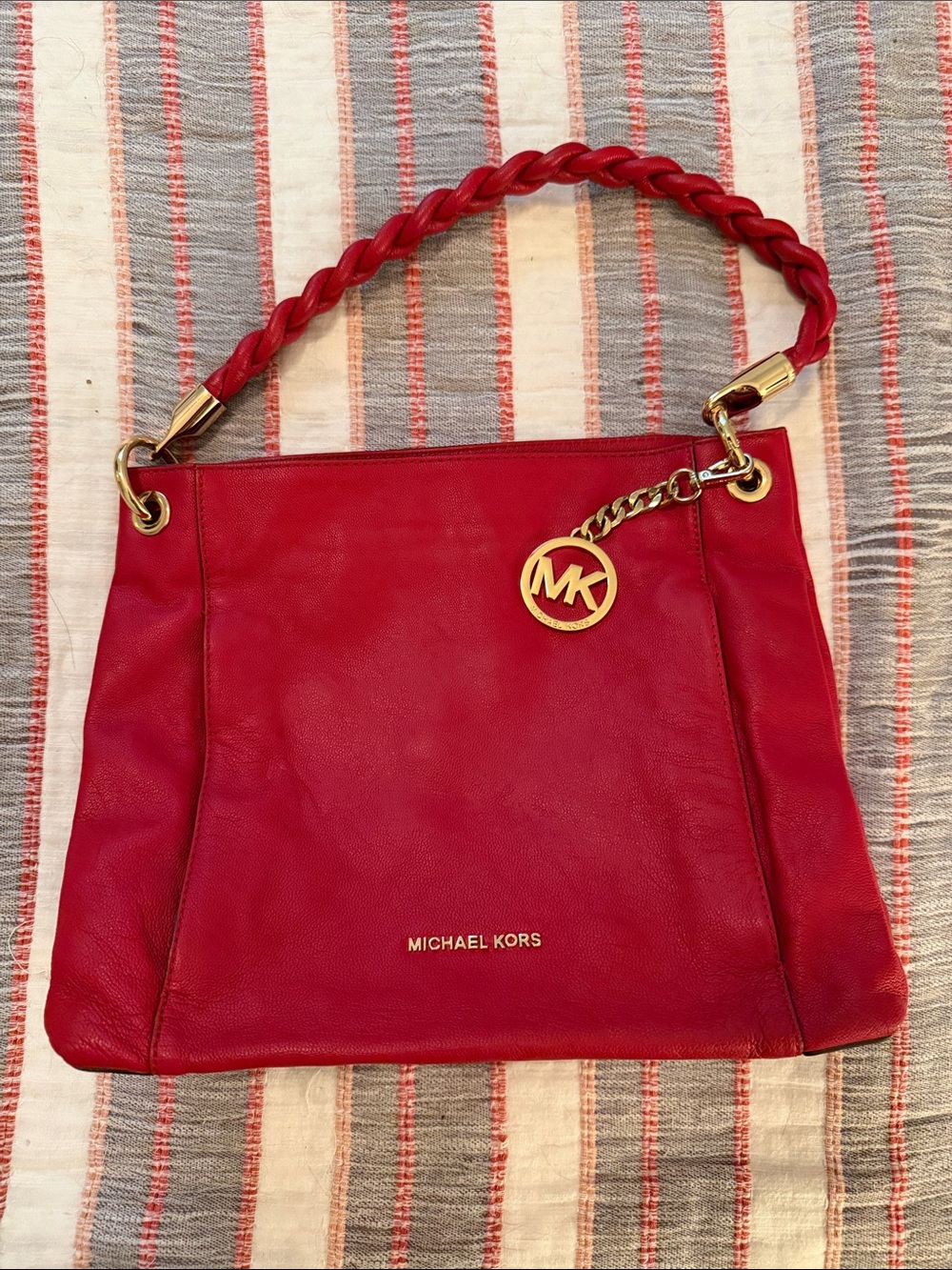 Michael Kors Scarlet Leather Shoulder Bag with Braided Handle